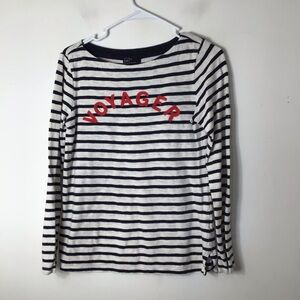 Gap top small women Black & White Striped Long-Sleeve Tee with Red VOYAGER